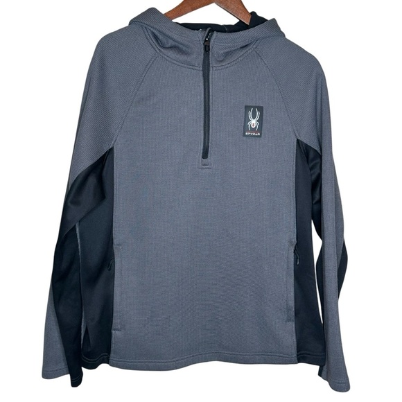 Spyder Other - (Sold) Spyder Men’s Large Grey And Black Waffle-Knit 1/4 Zip Pullover Hoodie
